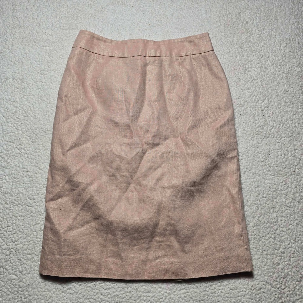 Calvin Klein Rose Gold Metallic Linen Blend Pencil Skirt Pink Knee Length Womens